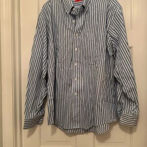 Izod Men's Blue and White Striped Button Down Shirt